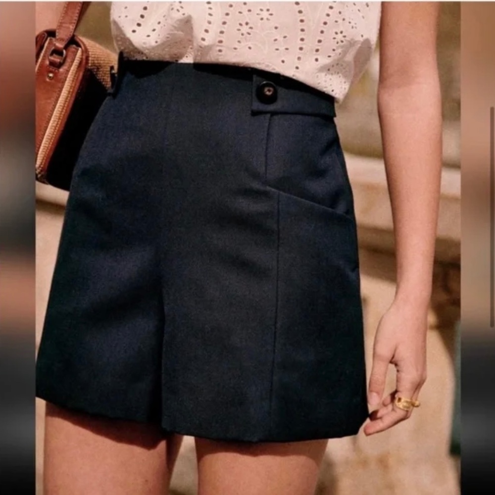 NWT Sezane Rico Shorts Marine Navy Blue Size 40 or US 8